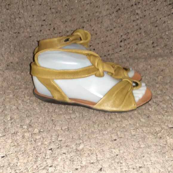 FLY LONDON-Flat Sandals-Olive Green Thongs-Leather Ankle Ties-Sz 37-Excellent - Picture 5 of 9